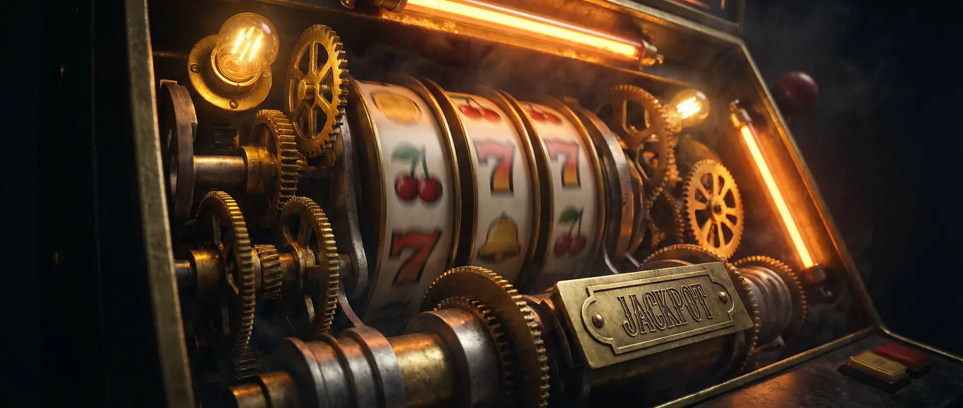 老虎机内部机械齿轮运转特写 水果老虎机 世界